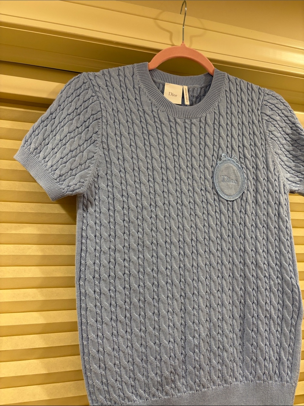 NWOT Dior Powder Blue Cable-Knit Short Sleeve Sweater, Size 40 - Picture 3 of 4